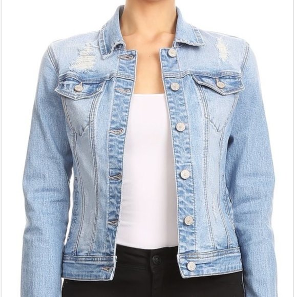 Jackets & Blazers - Premium Denim Distressed Outerwear Jacket
